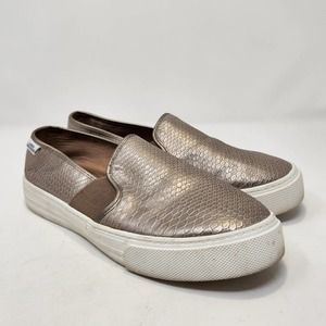 London Underground Womens Cyprus Slip On Sneakers 8.5M Metallic Gold Snake Print